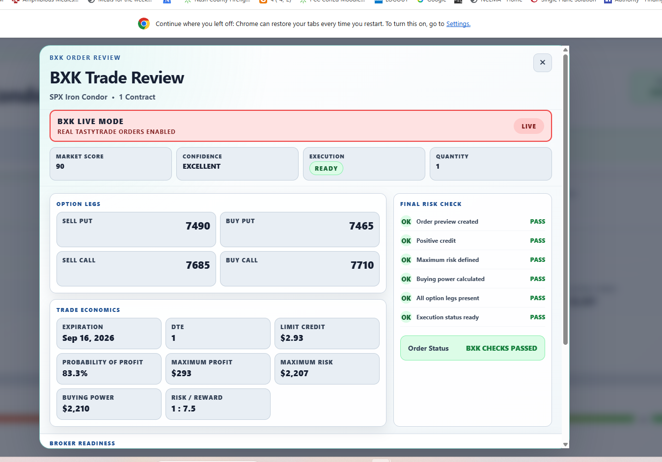 BXK Trader Pro order review and final risk checks